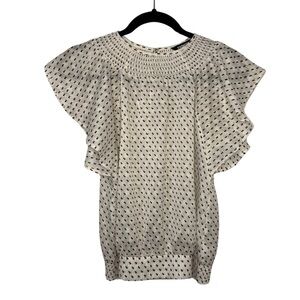 EUC Women’s Express Elegant Cream Shimmer Blouse with Brown Dots Size XS